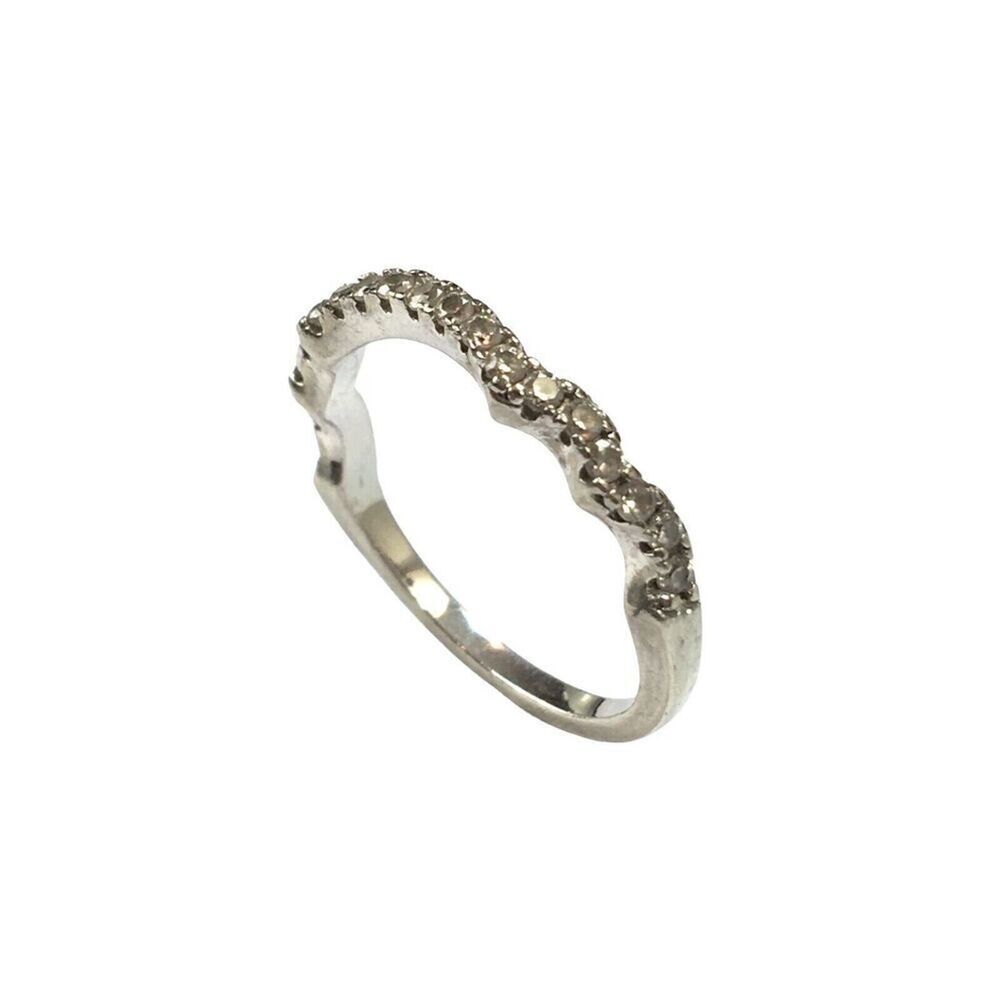 Sterling Silver Ring Size 6.5 Cubic Zirconia 925 Wave Band Layering Stacking
